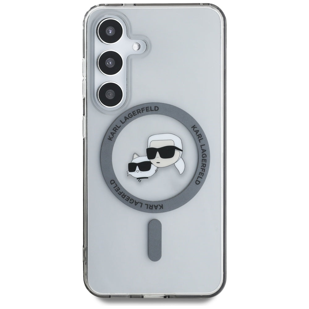 Housse MagSafe pour Samsung Galaxy S25 S931, Karl Lagerfeld, IML Metal Karl & Choupette's Heads, Noire