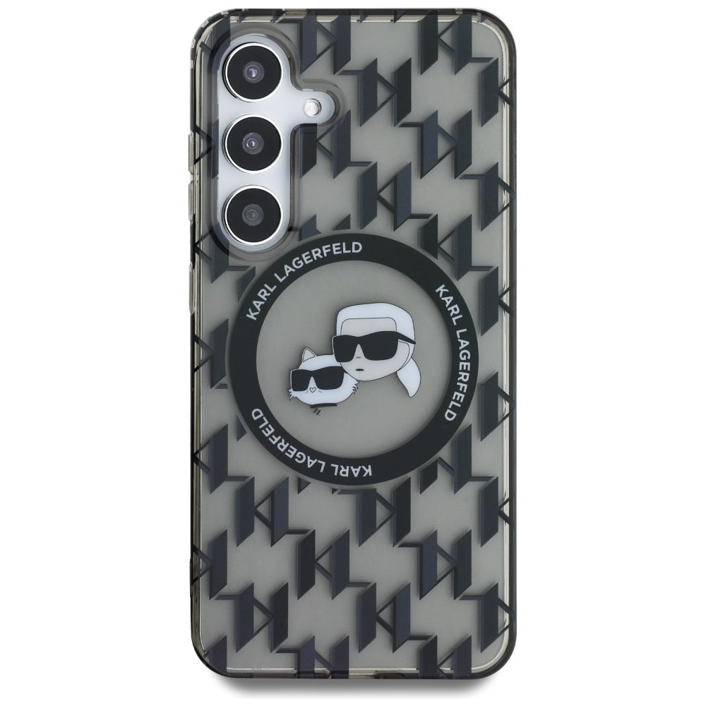 Étui MagSafe pour Samsung Galaxy S25 S931, Karl Lagerfeld, IML Monogramme Karl & Têtes de Choupette, Noir