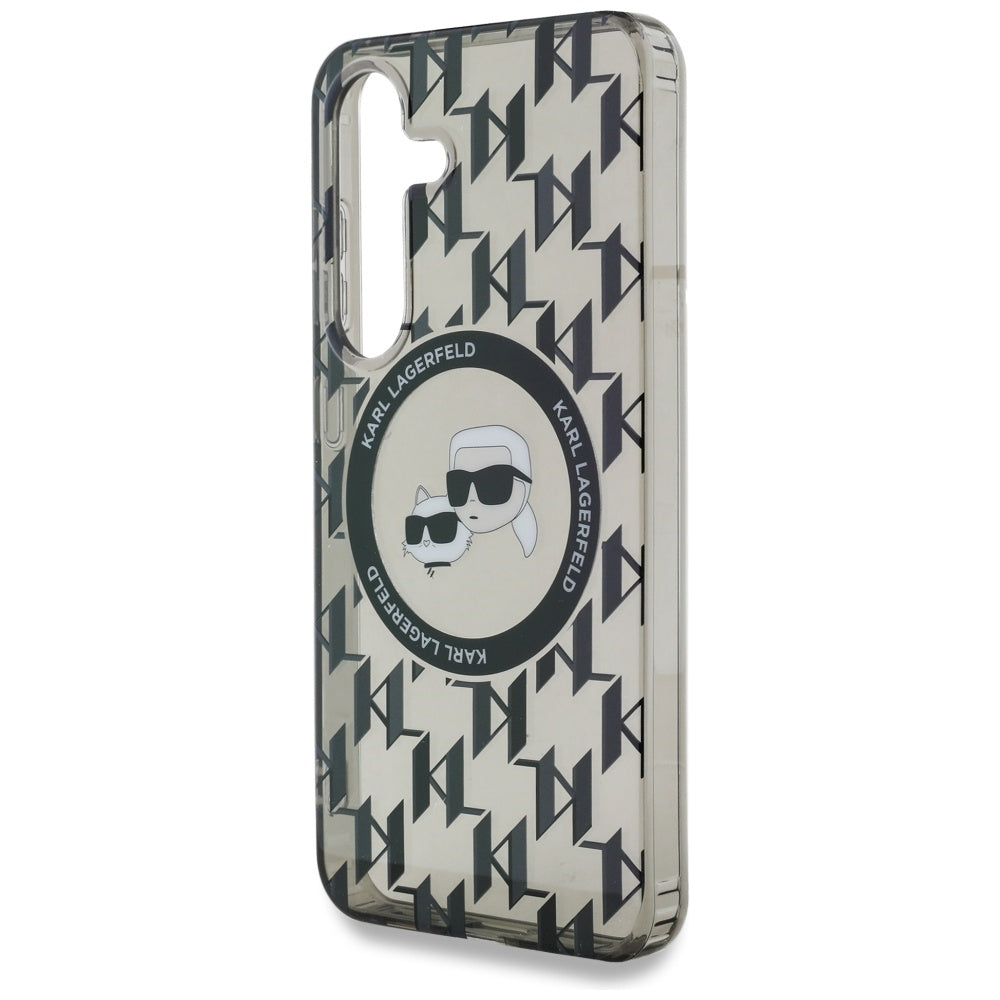 Étui MagSafe pour Samsung Galaxy S25 S931, Karl Lagerfeld, IML Monogramme Karl & Têtes de Choupette, Noir
