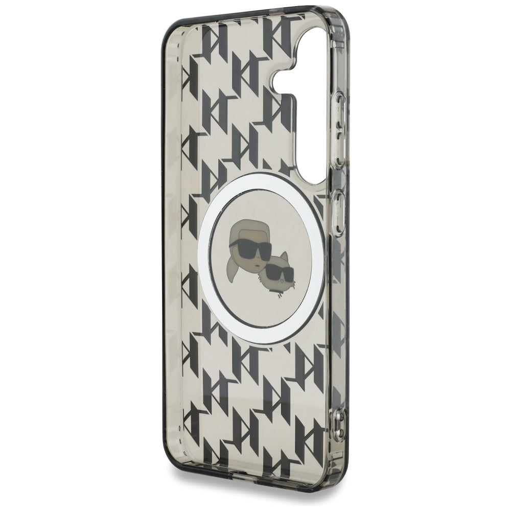 Étui MagSafe pour Samsung Galaxy S25 S931, Karl Lagerfeld, IML Monogramme Karl & Têtes de Choupette, Noir