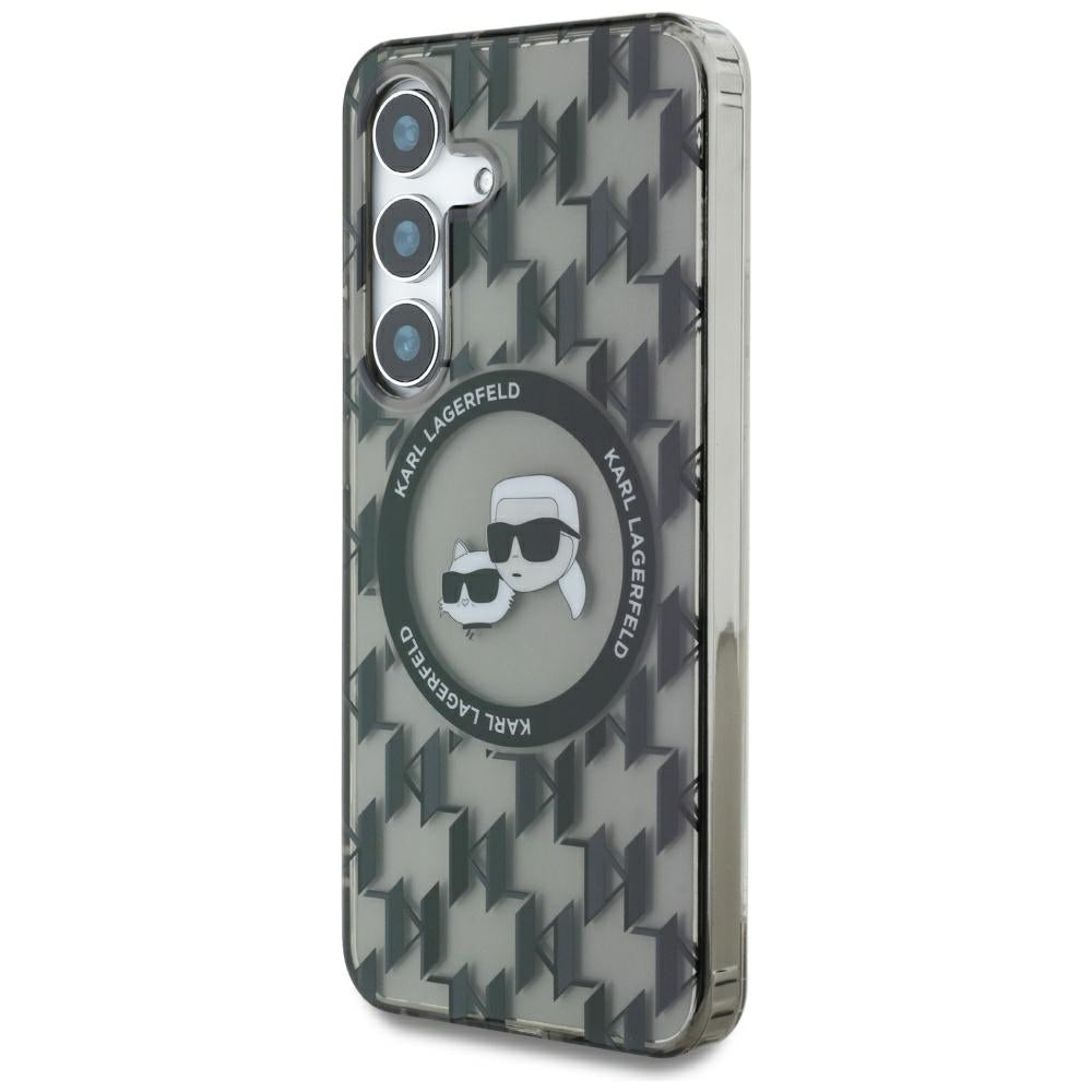 Étui MagSafe pour Samsung Galaxy S25 S931, Karl Lagerfeld, IML Monogramme Karl & Têtes de Choupette, Noir