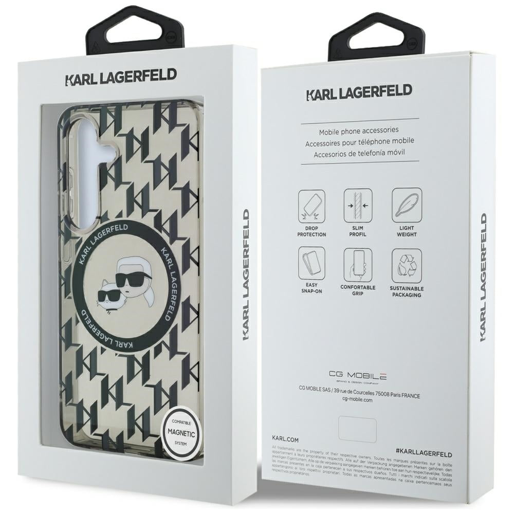 Étui MagSafe pour Samsung Galaxy S25 S931, Karl Lagerfeld, IML Monogramme Karl & Têtes de Choupette, Noir