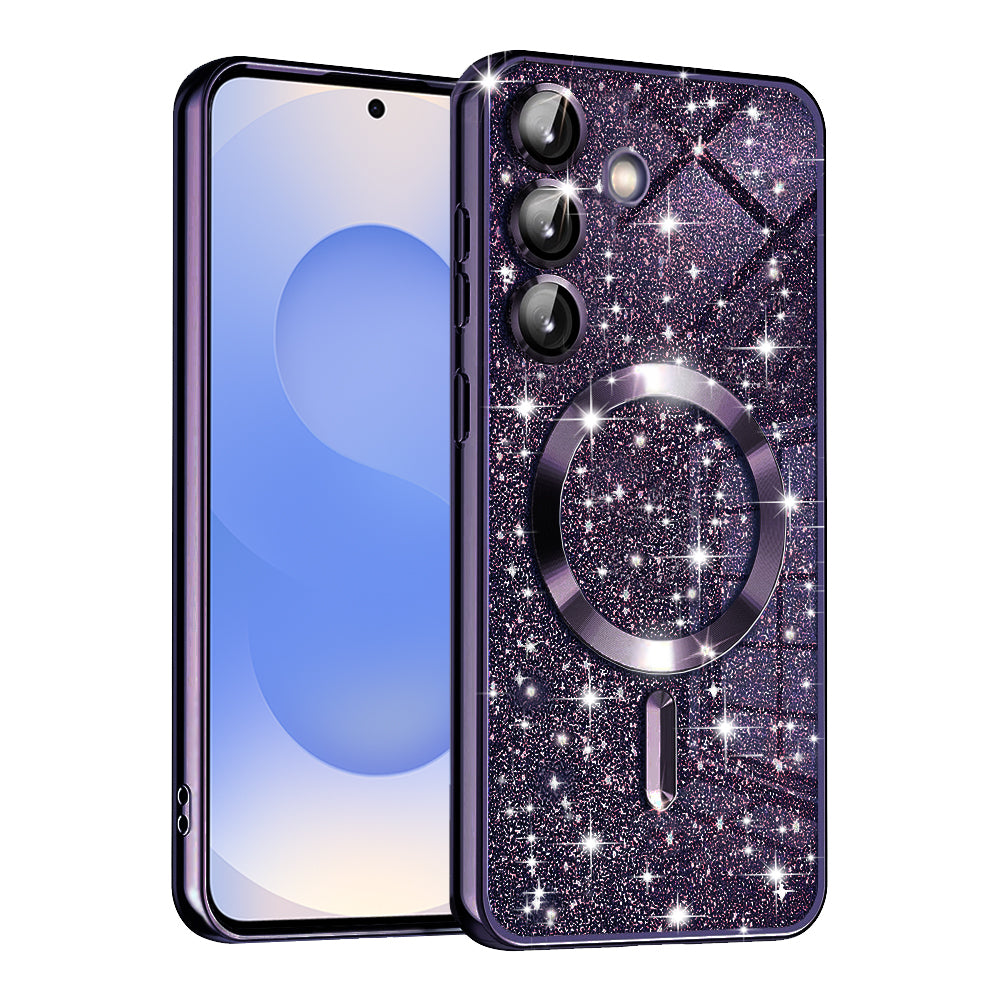 Coque MagSafe pour Samsung Galaxy S25 S931, Techsuit, Luxury Glitter, Violet Foncé