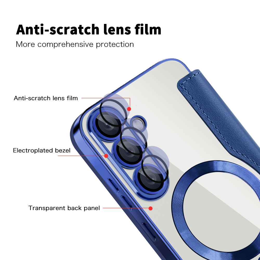 Coque MagSafe pour Samsung Galaxy S25 S931, Techsuit, SmartMag Book, Bleue