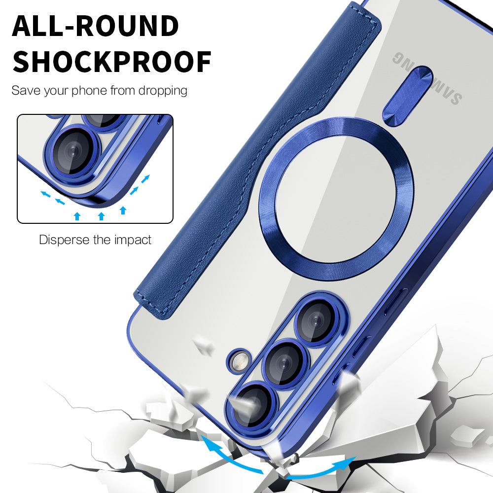 Coque MagSafe pour Samsung Galaxy S25 S931, Techsuit, SmartMag Book, Bleue