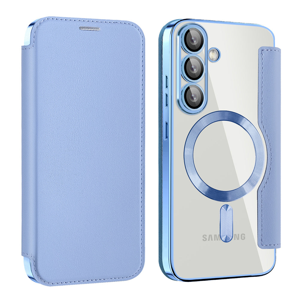 Coque MagSafe pour Samsung Galaxy S25 S931, Techsuit, SmartMag Book, Bleu