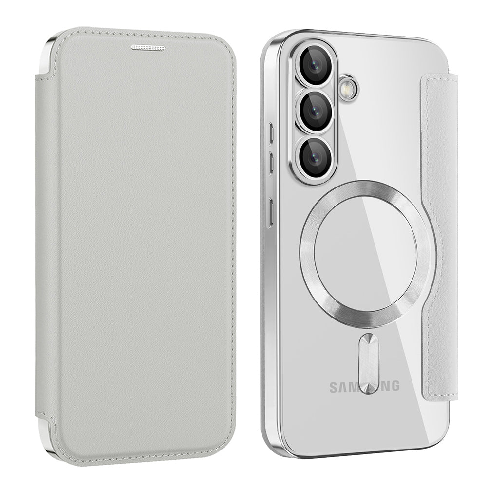 Coque MagSafe pour Samsung Galaxy S25 S931, Techsuit, SmartMag Book, Gris