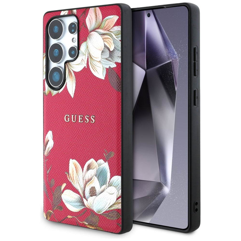 MagSafe Case for Samsung Galaxy S25 Ultra S938, Guess, Grained Flowers, Fuchsia