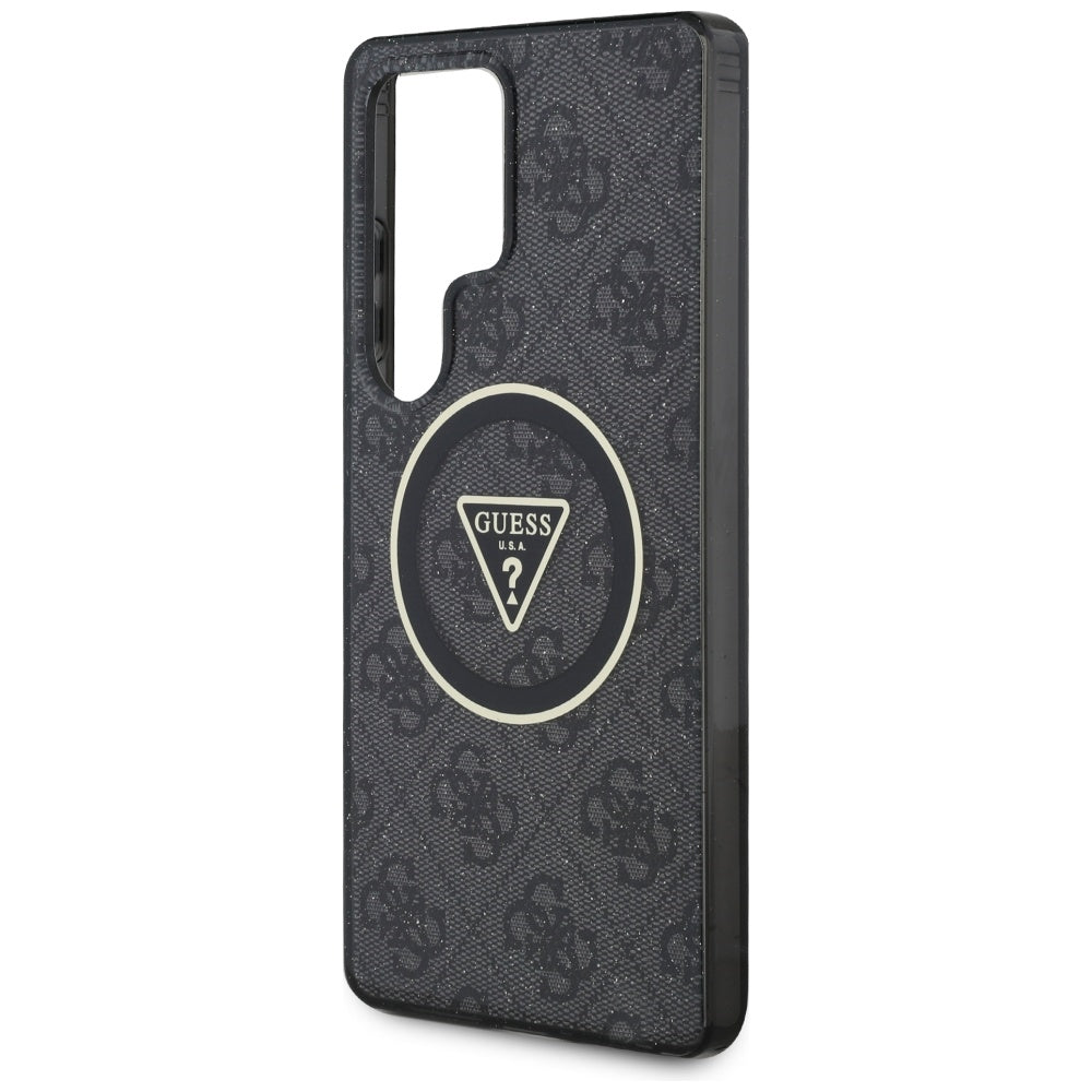 Coque MagSafe pour Samsung Galaxy S25 Ultra S938, Guess, IML Glitter 4G Circle Triangle, Noire
