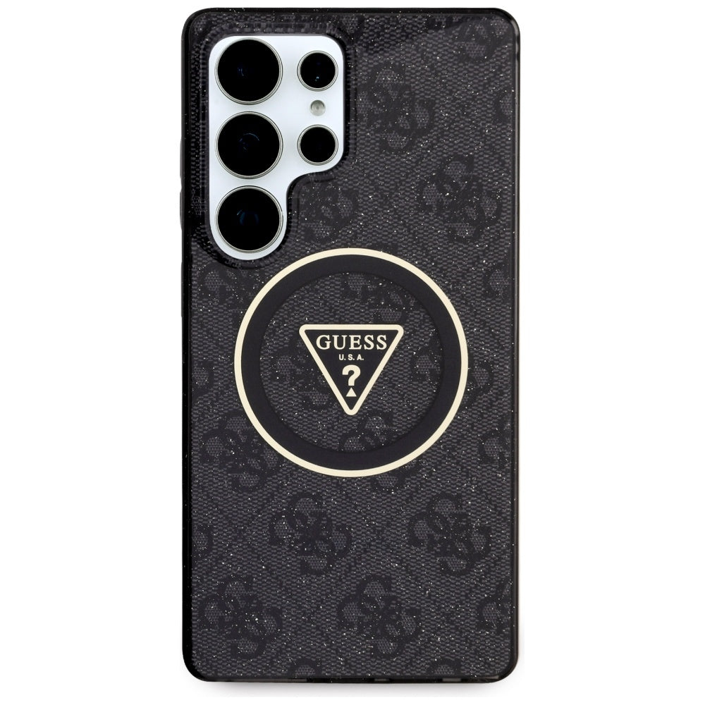 Coque MagSafe pour Samsung Galaxy S25 Ultra S938, Guess, IML Glitter 4G Circle Triangle, Noire