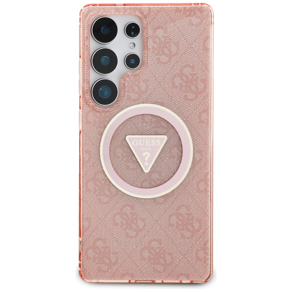 Étui MagSafe pour Samsung Galaxy S25 Ultra S938, Guess, IML Glitter 4G Cercle Triangle, Rose