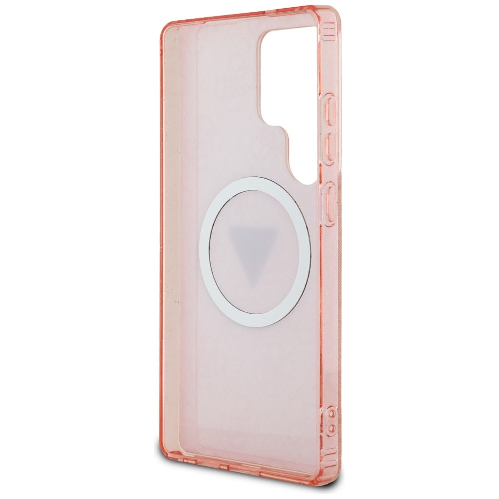 Étui MagSafe pour Samsung Galaxy S25 Ultra S938, Guess, IML Glitter 4G Cercle Triangle, Rose