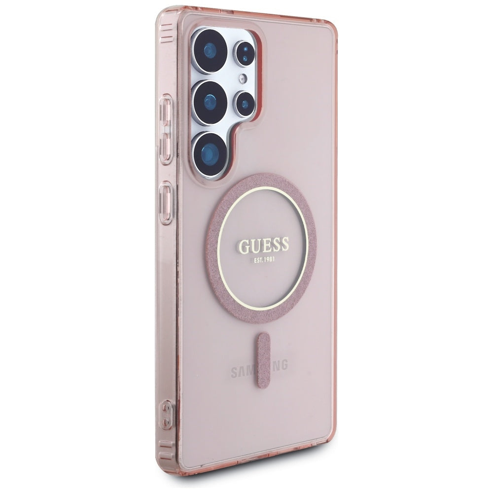 Étui MagSafe pour Samsung Galaxy S25 Ultra S938, Guess, IML Glitter Circle, Rose