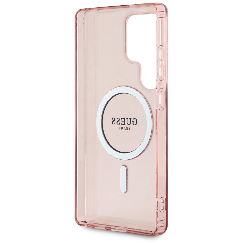 Étui MagSafe pour Samsung Galaxy S25 Ultra S938, Guess, IML Glitter Circle, Rose