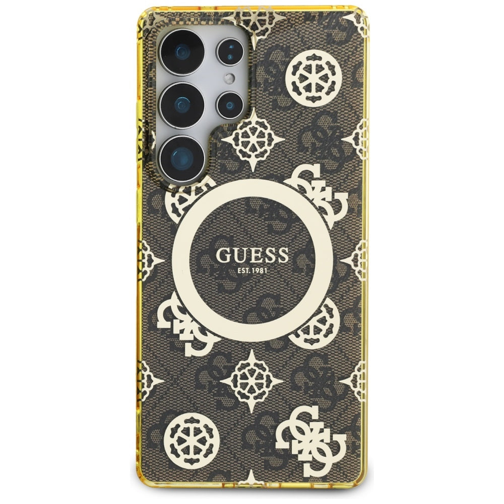 Étui MagSafe pour Samsung Galaxy S25 Ultra S938, Guess, IML Peony On 4G Background, Marron