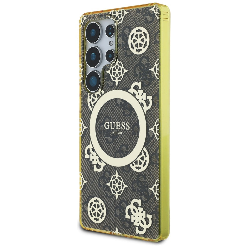Étui MagSafe pour Samsung Galaxy S25 Ultra S938, Guess, IML Peony On 4G Background, Marron