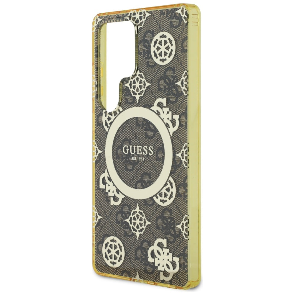 Étui MagSafe pour Samsung Galaxy S25 Ultra S938, Guess, IML Peony On 4G Background, Marron