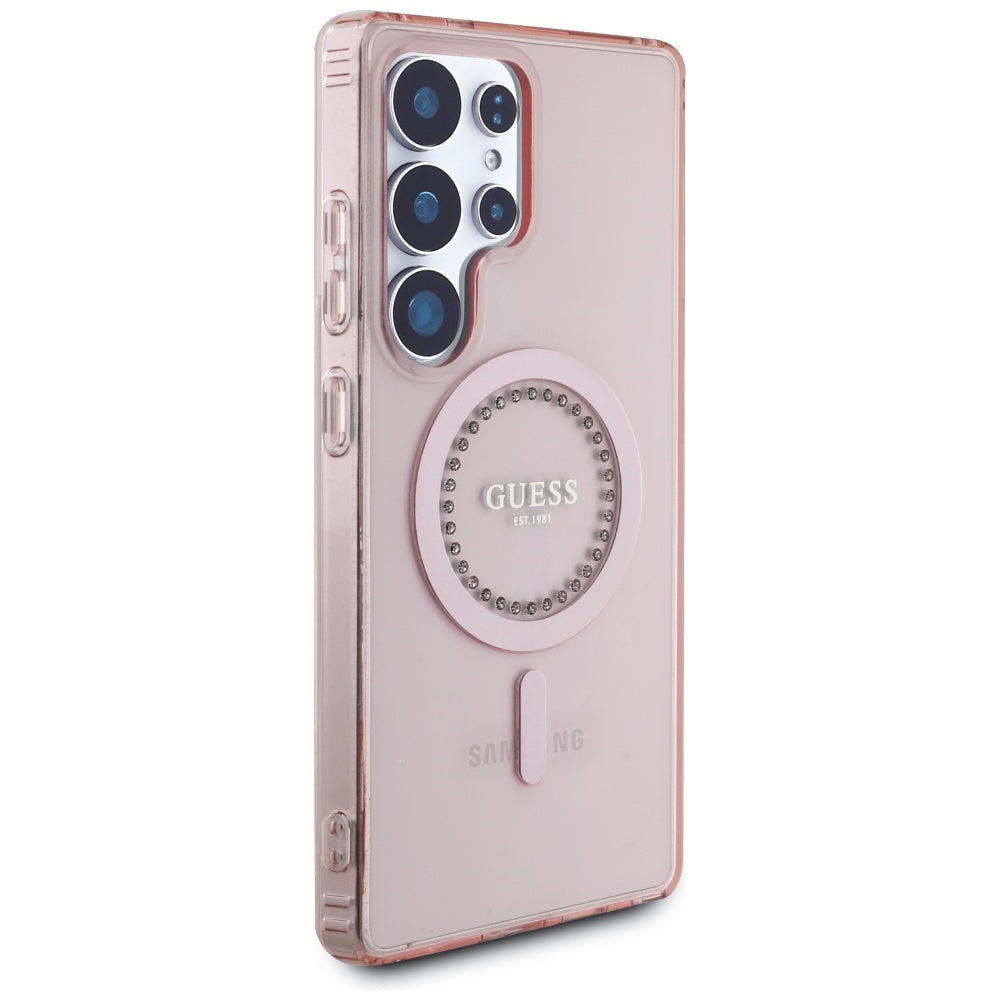 Housse MagSafe pour Samsung Galaxy S25 Ultra S938, Guess, IML Rhinestone, Rose
