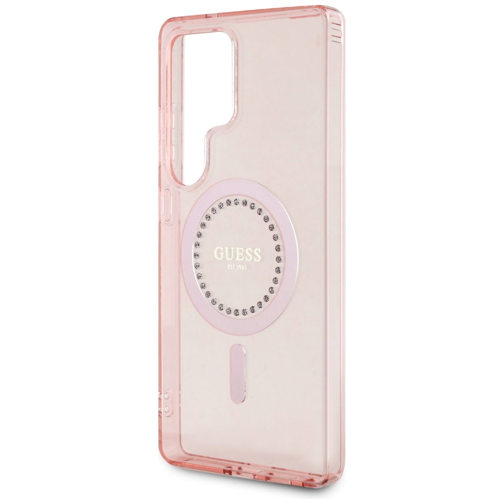 Housse MagSafe pour Samsung Galaxy S25 Ultra S938, Guess, IML Rhinestone, Rose