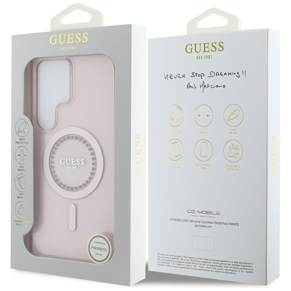 Housse MagSafe pour Samsung Galaxy S25 Ultra S938, Guess, IML Rhinestone, Rose