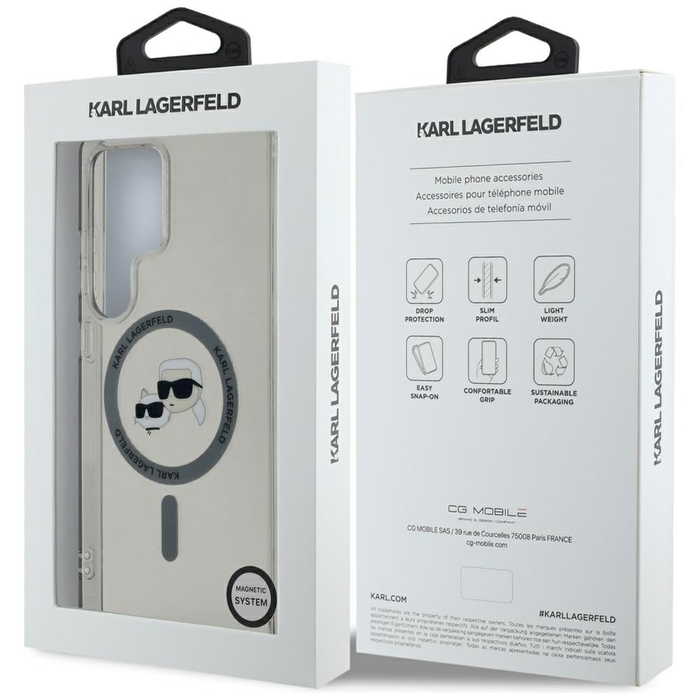 Étui MagSafe pour Samsung Galaxy S25 Ultra S938, Karl Lagerfeld, IML Métal Karl & Choupette's Heads, Noir