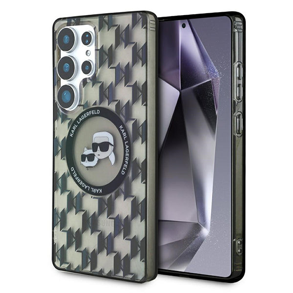 Coque MagSafe pour Samsung Galaxy S25 Ultra S938, Karl Lagerfeld, IML Monogramme Karl & Choupette's Heads, Noire
