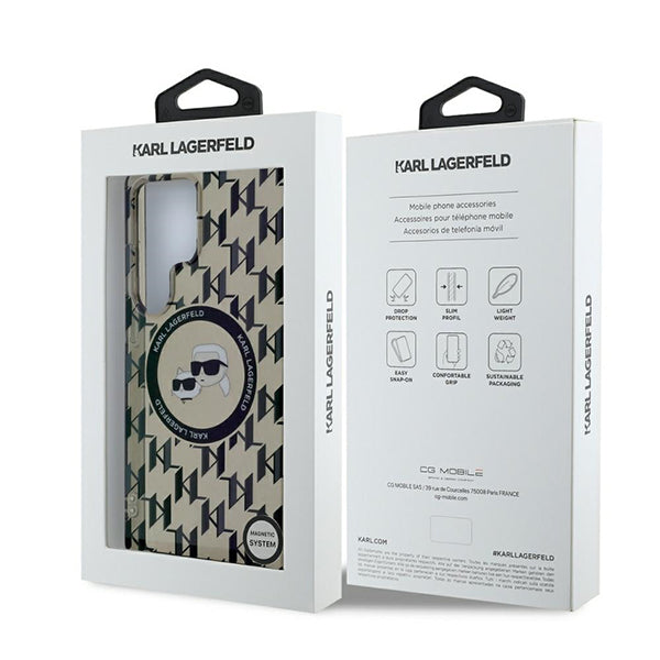 Coque MagSafe pour Samsung Galaxy S25 Ultra S938, Karl Lagerfeld, IML Monogramme Karl & Choupette's Heads, Noire