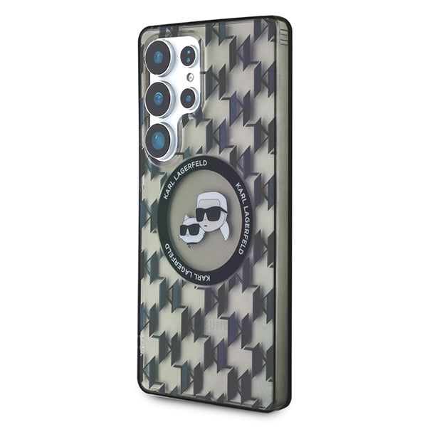 Coque MagSafe pour Samsung Galaxy S25 Ultra S938, Karl Lagerfeld, IML Monogramme Karl & Choupette's Heads, Noire