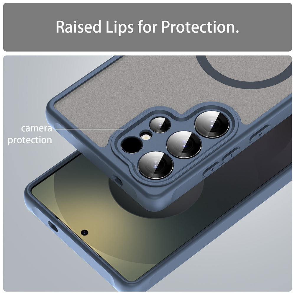 Coque MagSafe pour Samsung Galaxy S25 Ultra S938, Techsuit, HaloFrost II, Bleu marine