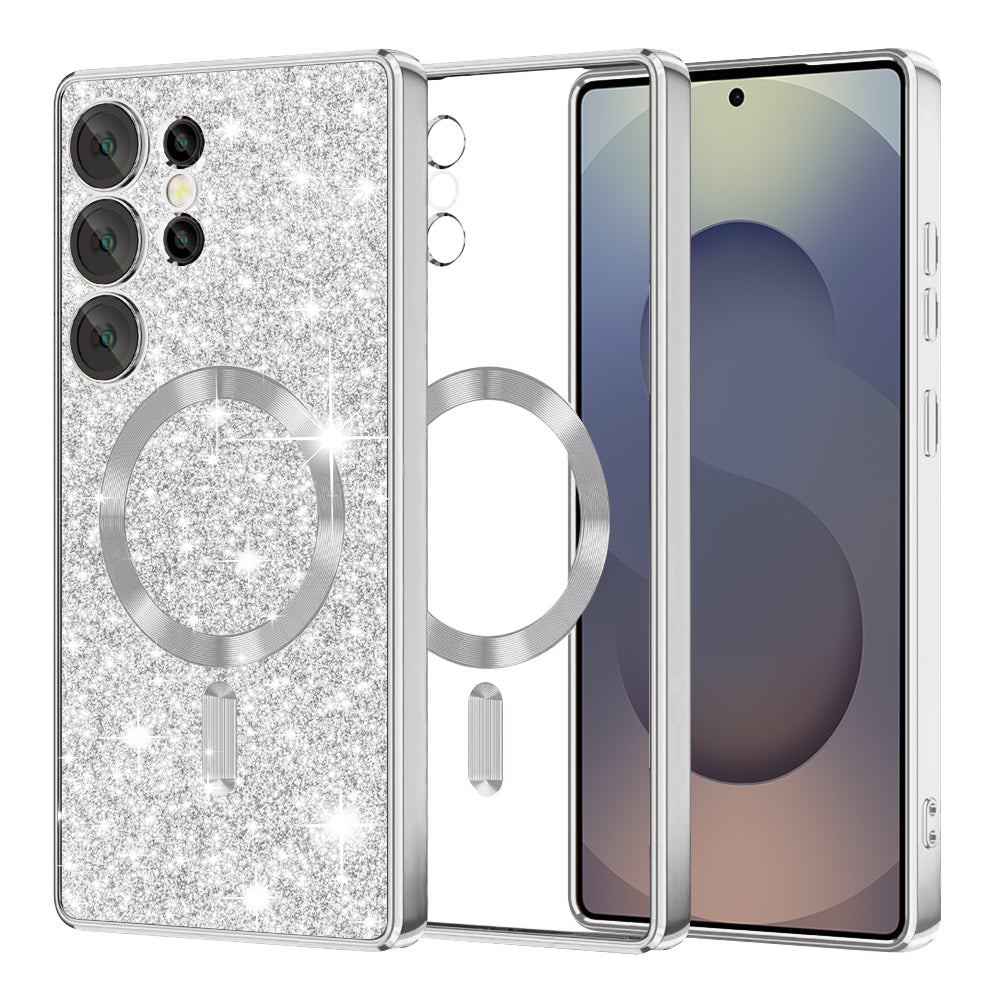 Coque MagSafe pour Samsung Galaxy S25 Ultra S938, Techsuit, Luxury Glitter, Argentée