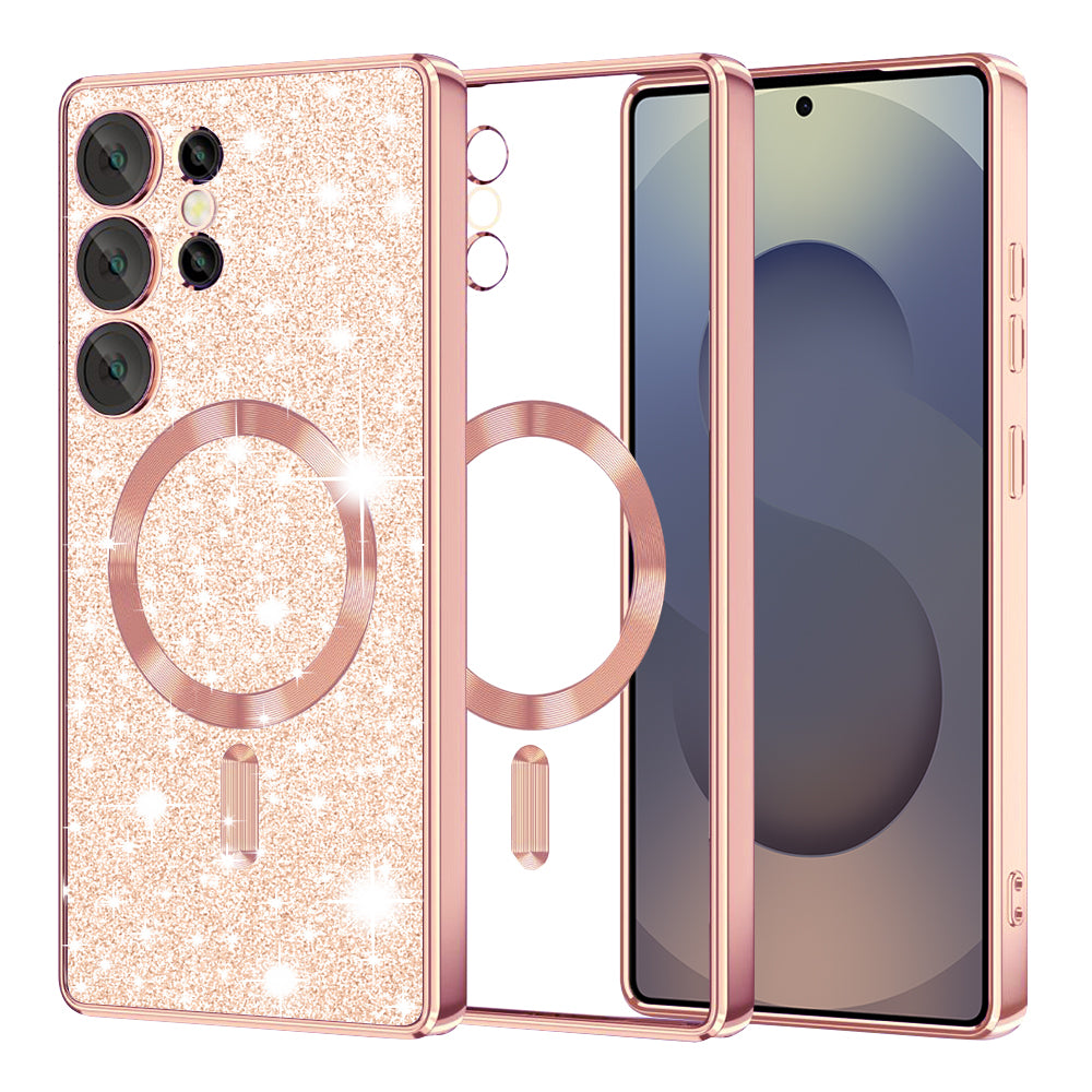 Coque MagSafe pour Samsung Galaxy S25 Ultra S938, Techsuit, Luxury Glitter, Rose Doré
