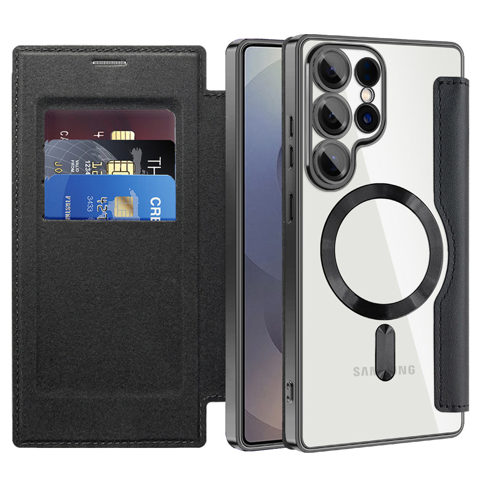 Coque MagSafe pour Samsung Galaxy S25 Ultra S938, Techsuit, SmartMag Book, Noire