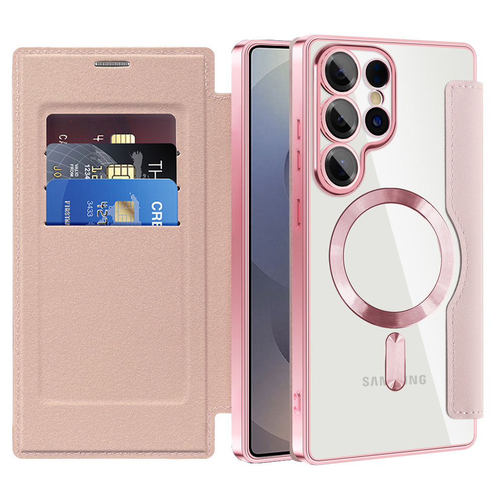 Coque MagSafe pour Samsung Galaxy S25 Ultra S938, Techsuit, SmartMag Book, Rose