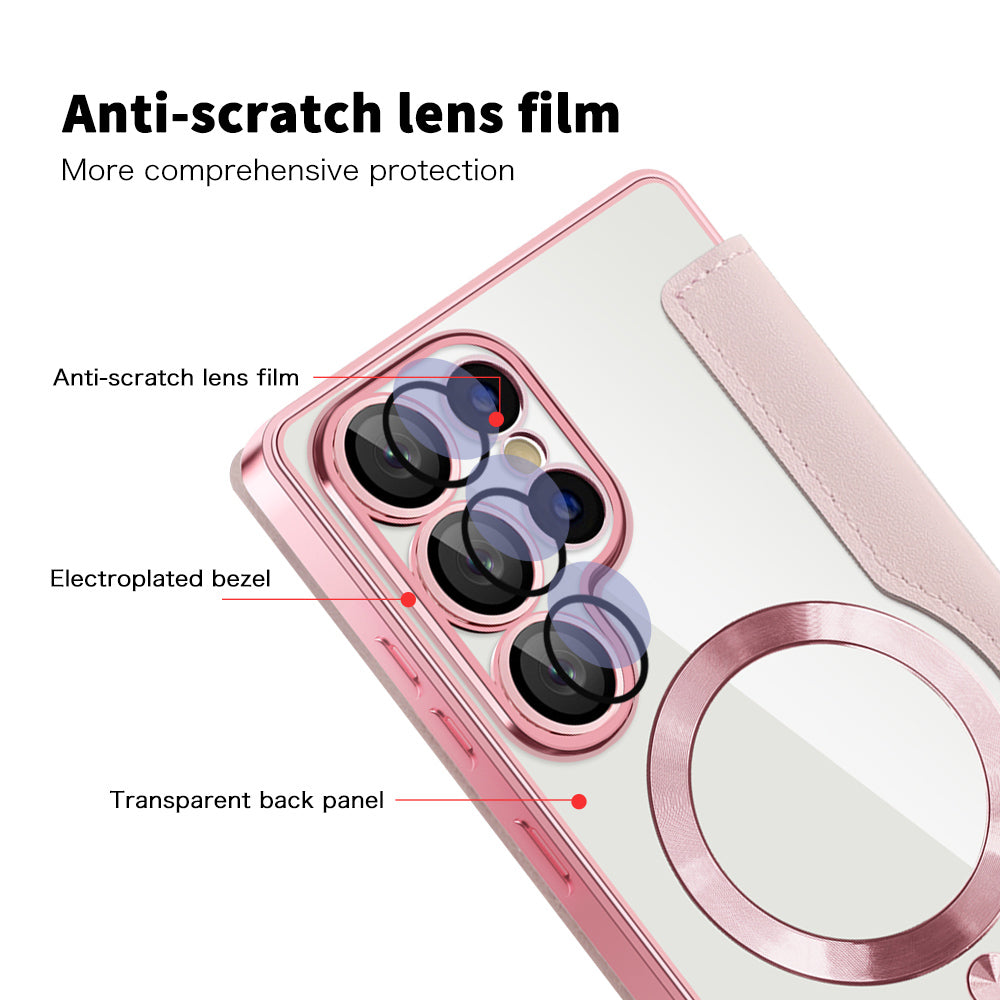 Coque MagSafe pour Samsung Galaxy S25 Ultra S938, Techsuit, SmartMag Book, Rose
