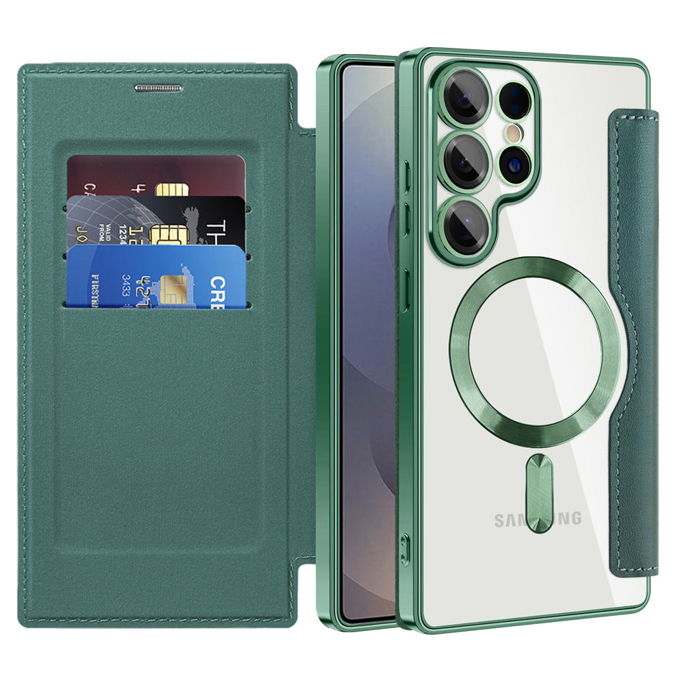 Coque MagSafe pour Samsung Galaxy S25 Ultra S938, Techsuit, SmartMag Book, Vert