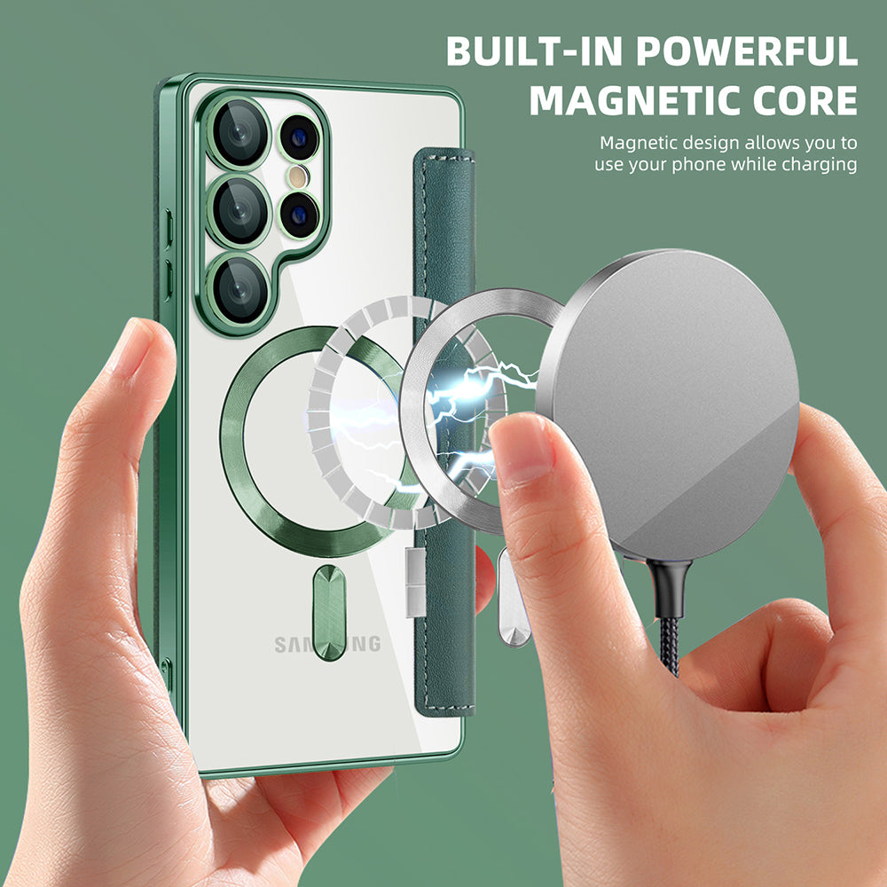 Coque MagSafe pour Samsung Galaxy S25 Ultra S938, Techsuit, SmartMag Book, Vert