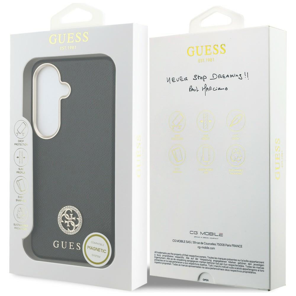 Étui MagSafe pour Samsung Galaxy S26 Plus S947, Guess, logo rond en strass, Noir