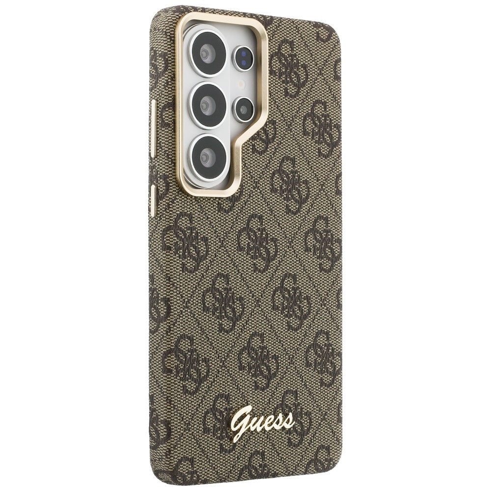 Coque MagSafe pour Samsung Galaxy S26 S942, Guess, Logo Script 4G, Marron
