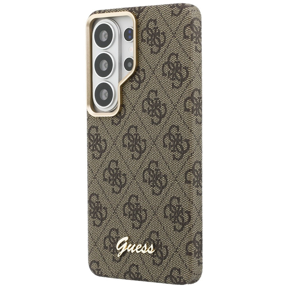 Coque MagSafe pour Samsung Galaxy S26 S942, Guess, Logo Script 4G, Marron
