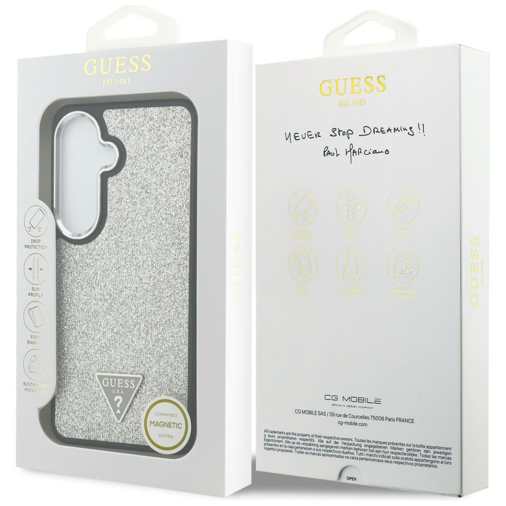 MagSafe-hoesje voor Samsung Galaxy S26 S942, Guess, Fixed Glitter Triangle Logo, Zilver