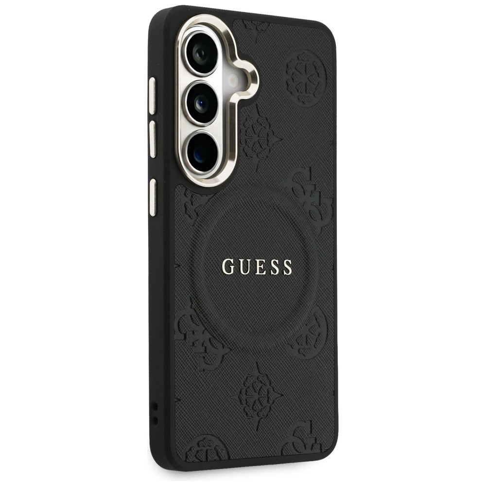 Étui MagSafe pour Samsung Galaxy S26 S942, Guess, Saffiano Peony Embossed Ring, Noir