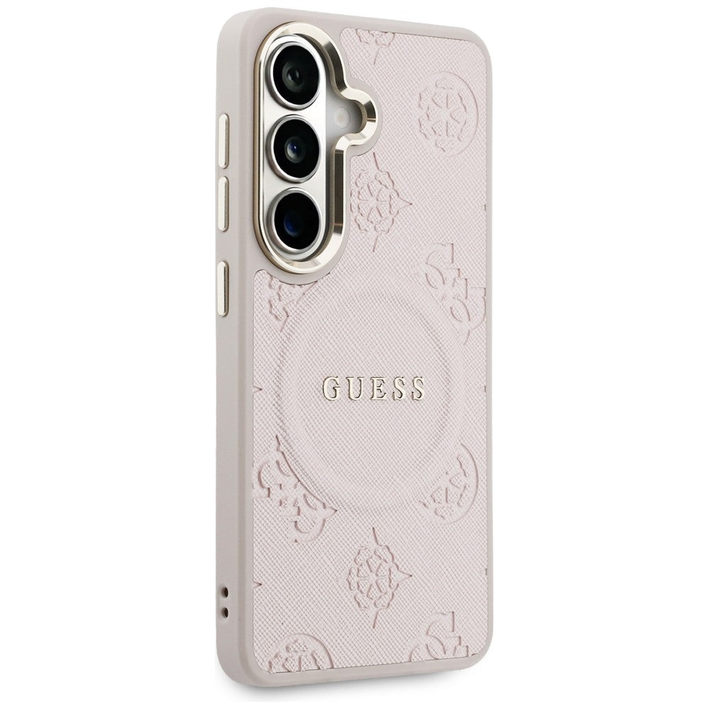 MagSafe hoesje voor Samsung Galaxy S26 S942, Guess, Saffiano Peony Embossed Ring, Roze