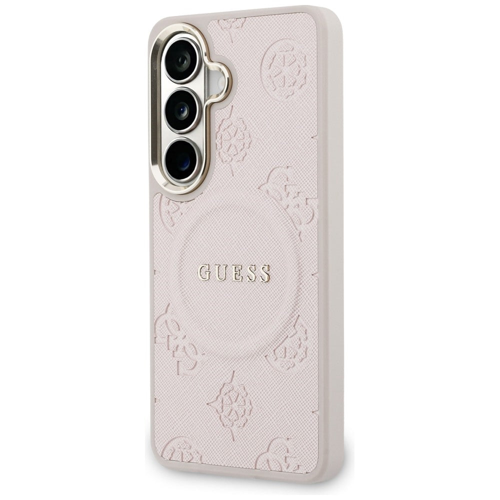 MagSafe hoesje voor Samsung Galaxy S26 S942, Guess, Saffiano Peony Embossed Ring, Roze