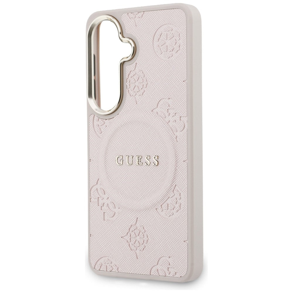 MagSafe hoesje voor Samsung Galaxy S26 S942, Guess, Saffiano Peony Embossed Ring, Roze