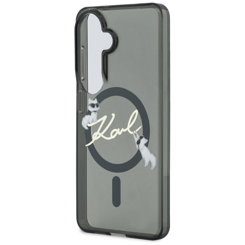Coque MagSafe pour Samsung Galaxy S26 S942, Karl Lagerfeld, IML Choupette Karl Script Logo, Noire