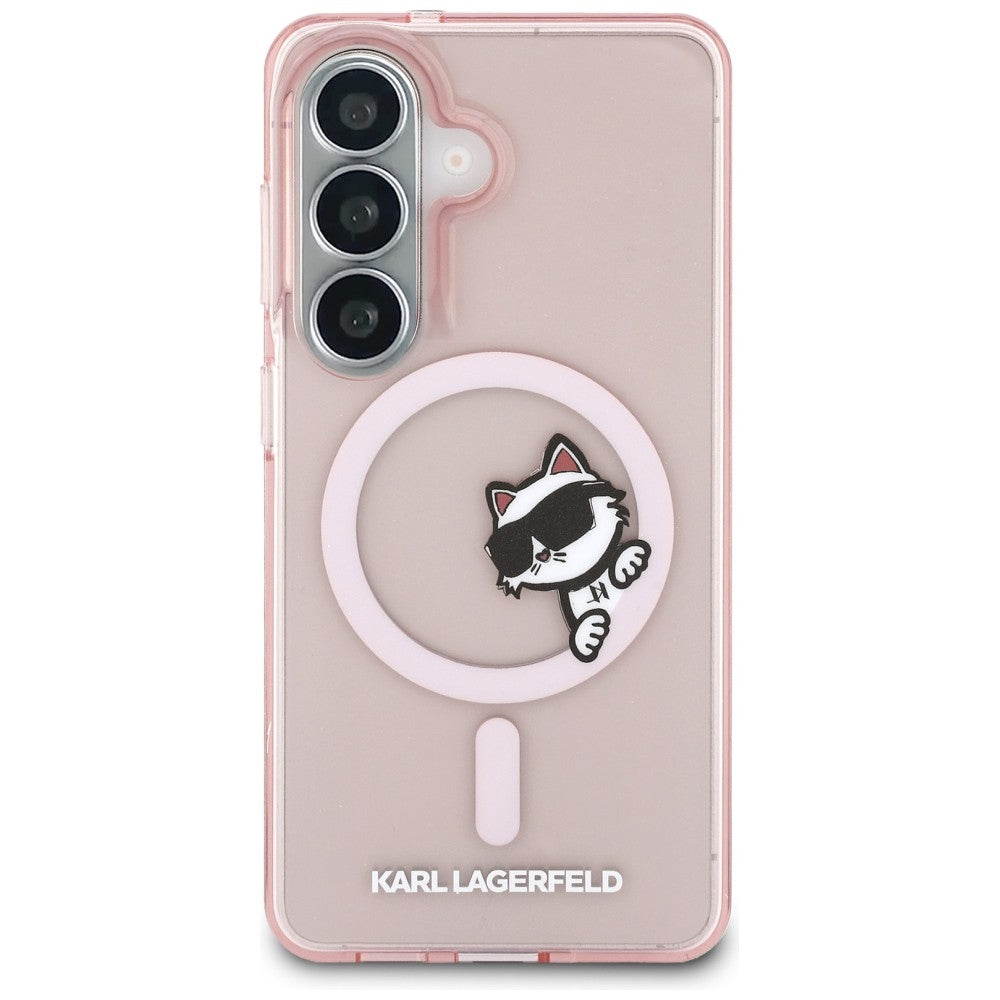 Étui MagSafe pour Samsung Galaxy S26 S942, Karl Lagerfeld, IML Choupette Peekaboo Logo, Rose
