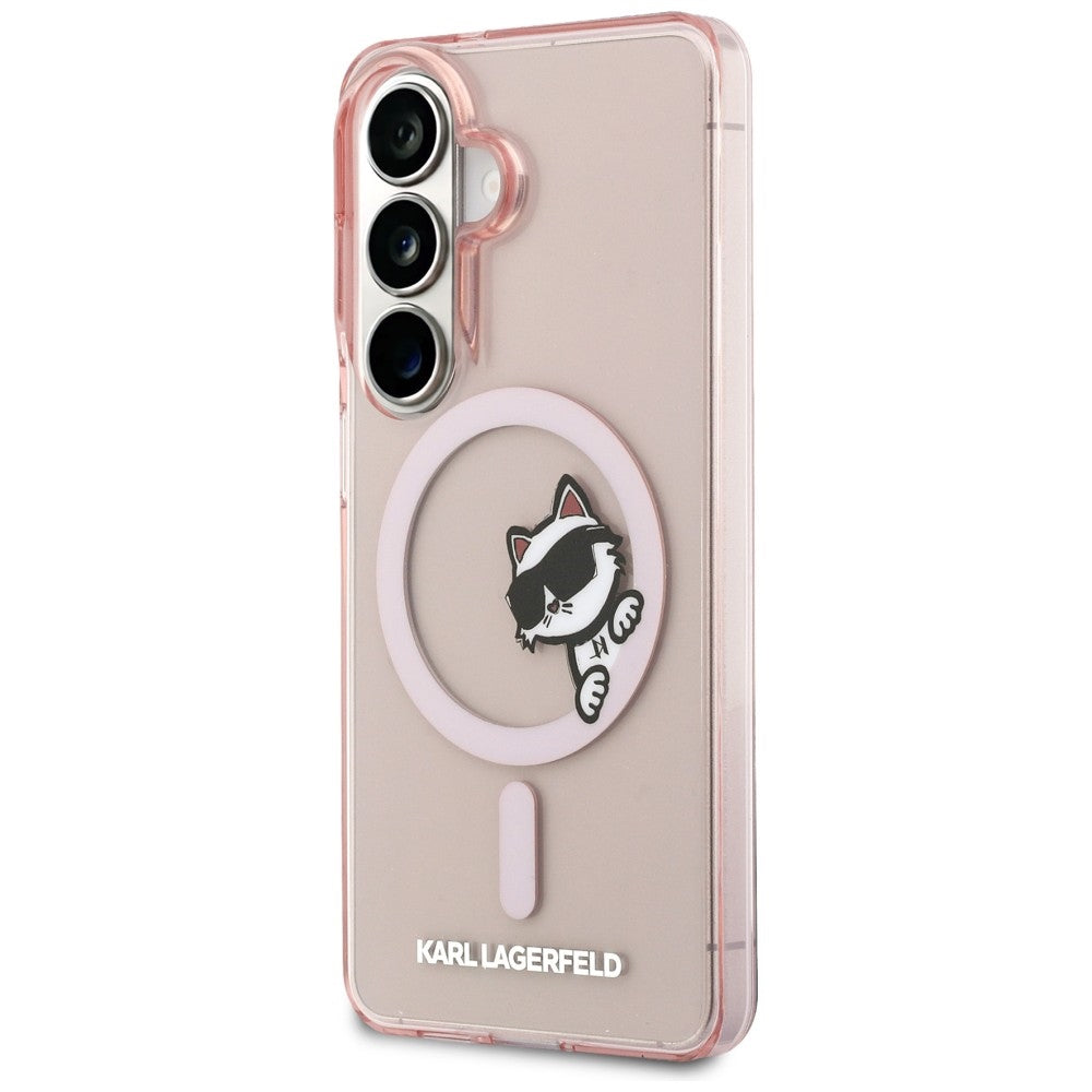 Étui MagSafe pour Samsung Galaxy S26 S942, Karl Lagerfeld, IML Choupette Peekaboo Logo, Rose
