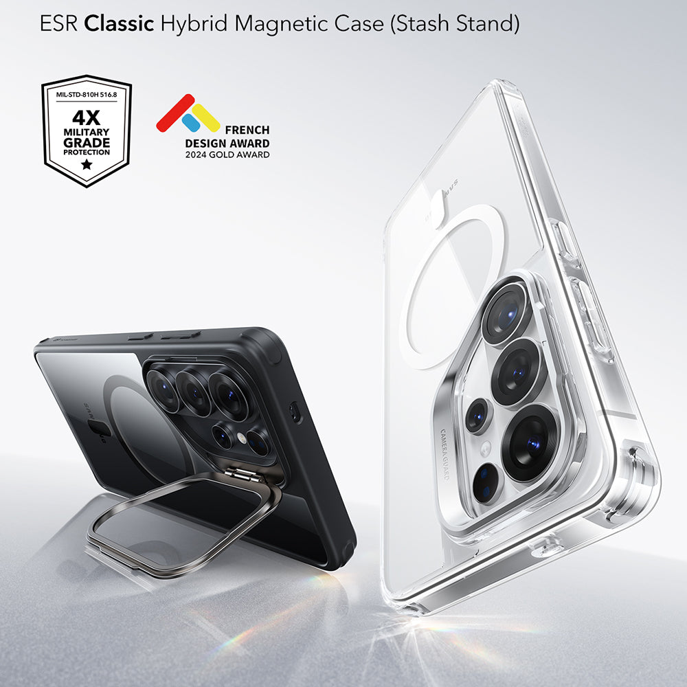 MagSafe hoesje voor Samsung Galaxy S26 Ultra S948, ESR, Classic Hybrid Kickstand, Zwart Transparant