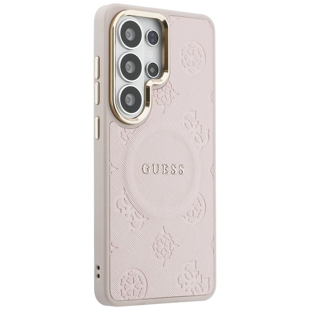 MagSafe-hoes voor Samsung Galaxy S26 Ultra S948, Guess, Saffiano Peony Gegraveerde Ring, Roze