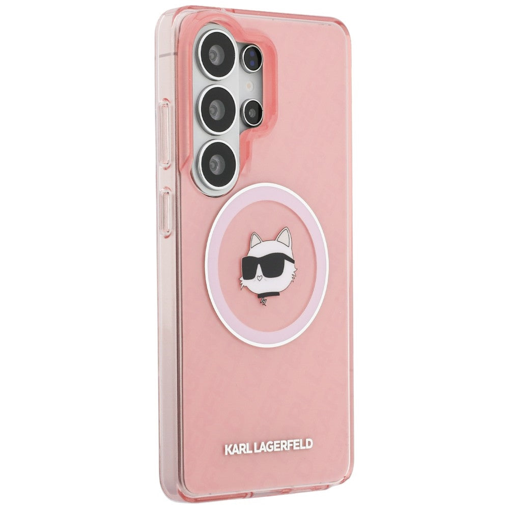 MagSafe hoesje voor Samsung Galaxy S26 Ultra S948, Karl Lagerfeld, IML Choupette Head on KL Repeated Logo, Roze